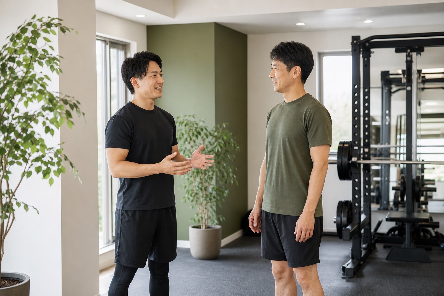 セッション前にトレーナーが体調をヒアリングするイメージ