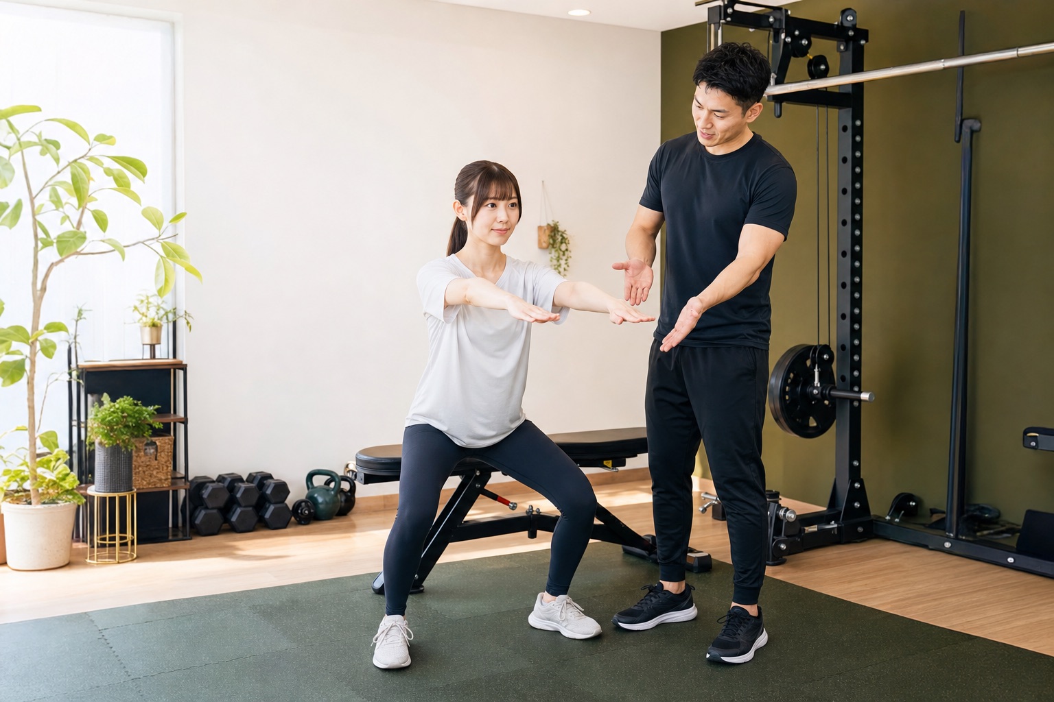 トレーナーにフォームを教わるイメージ