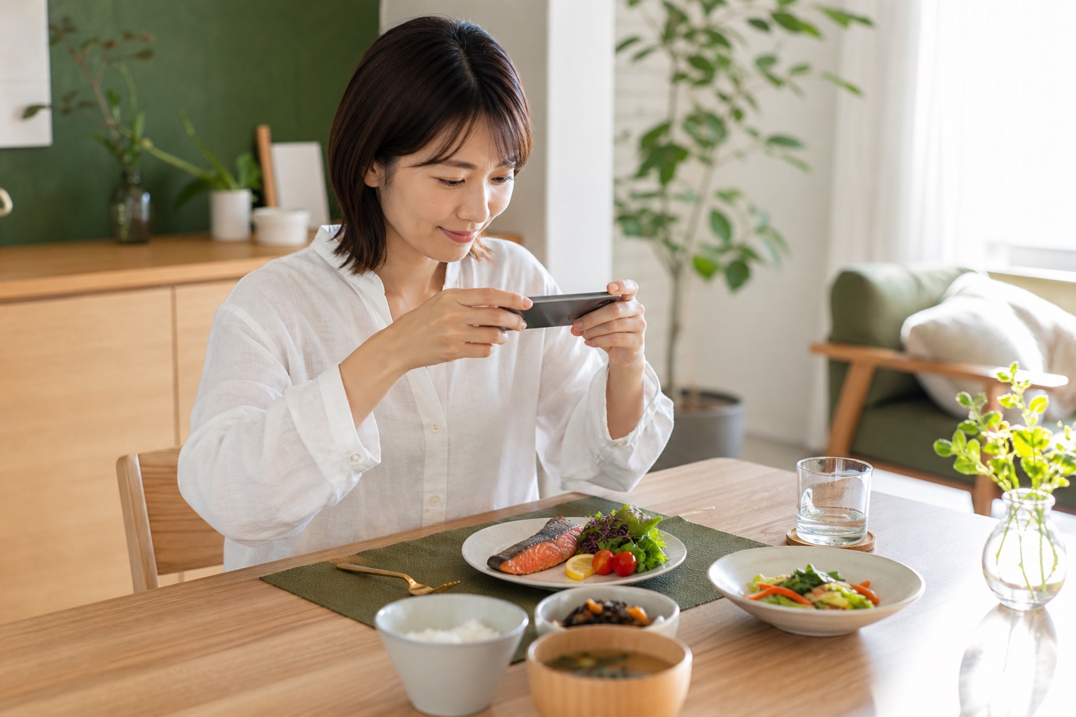 食事の写真をスマートフォンで記録するイメージ