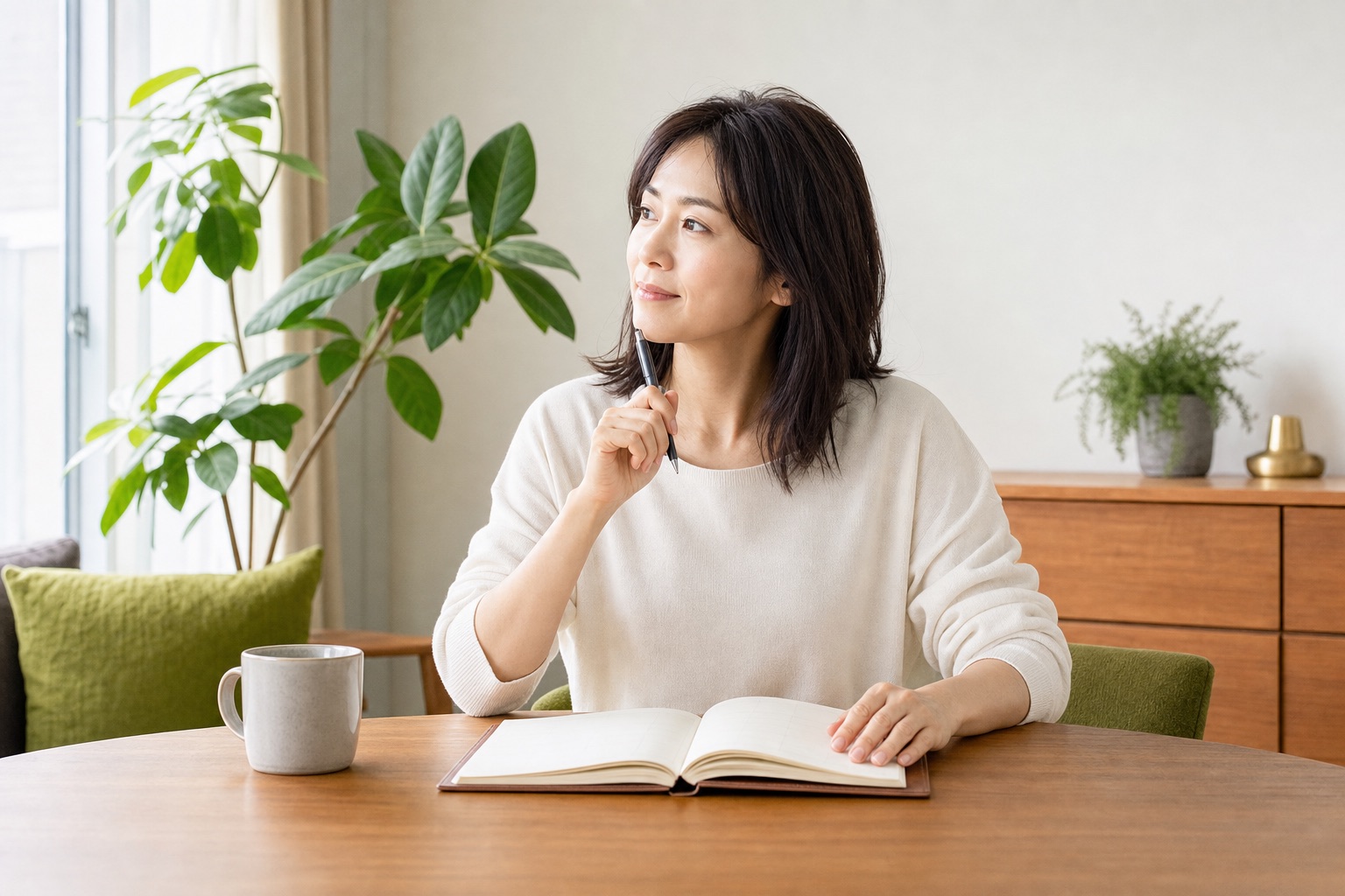 手帳を開いて一週間の予定を書き込むイメージ